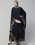 Muslim Free Size Kaftan With Contrast Banding In The Color  Navy Blue